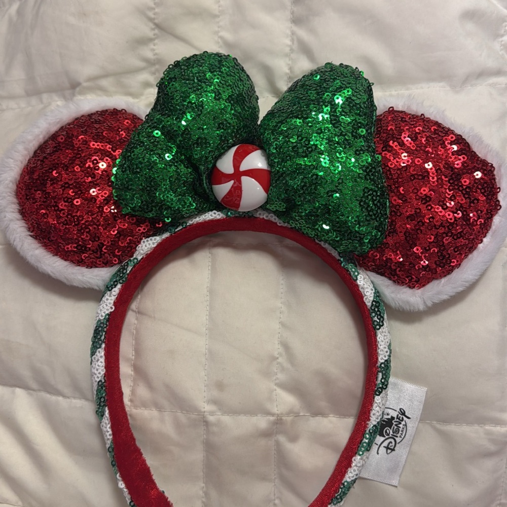 Disney Festive Minnie Mouse Sequin Headband Ears Christmas